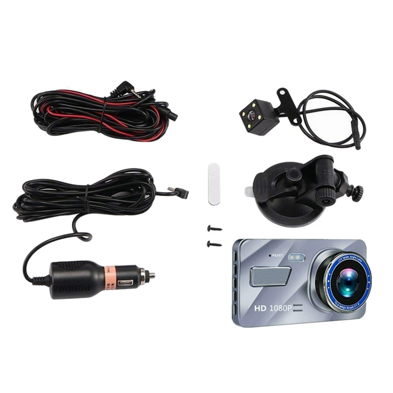 

4-дюймовый сенсорный экран с двойным экраном, запись, корпус из АБС-пластика, 1080P, HD, передний и задний, видеорегистратор с двумя объективами