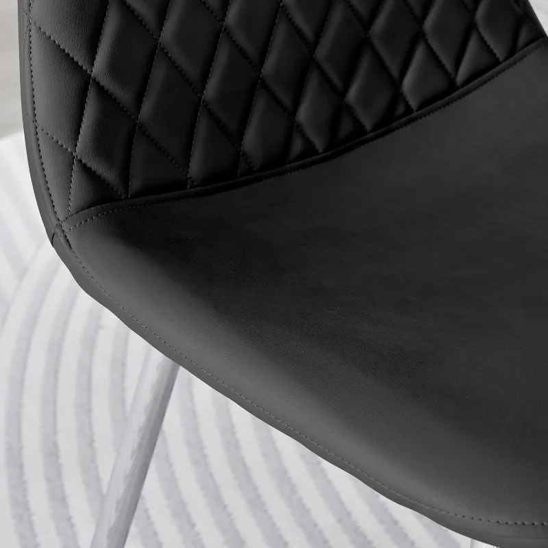 Furniturebox Dining Chair Set of 2 - Corona Silver Leg Black Faux Leather Dining Chair 3