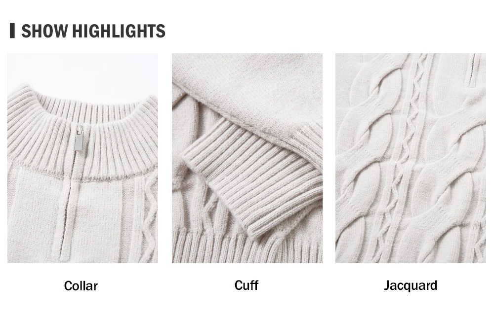 Solid Color Jacquard Sweater Mens Autumn Winter Casual Loose Half Zipper Long Sleeve Sweater Man