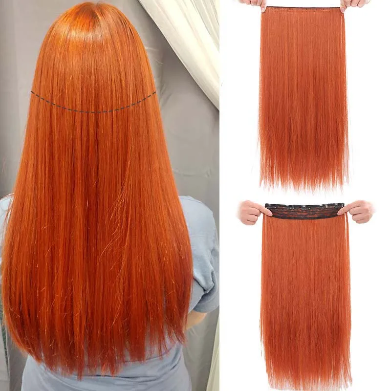 

New Concubine Synthestic 24 Inch 5 Clip Hair Extensions Hairpiece Orange Organic For Woman Natural Accessories Hair Clips Wig