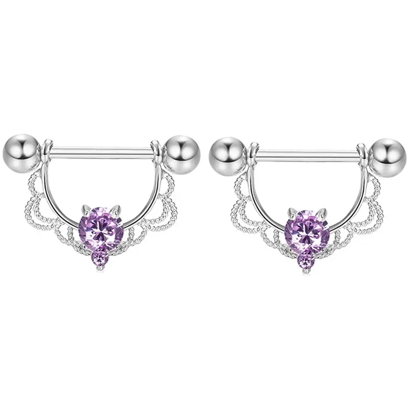 Pink Heart Crystal Flower Nipple Jewelry Set - Shiny Barbell Collection