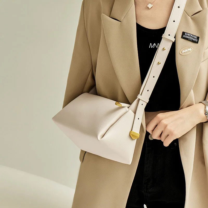 

Luxury Women Genuine Leather Soft Leather Bag Women's Law Stick Crossbody Bag Wide Shoulder Strap Single Shoulder Bag