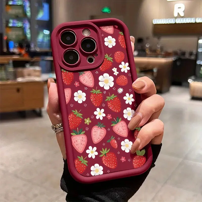Cute Cartoon Cherry Strawberry Pattern Silicone Phone Case Cover