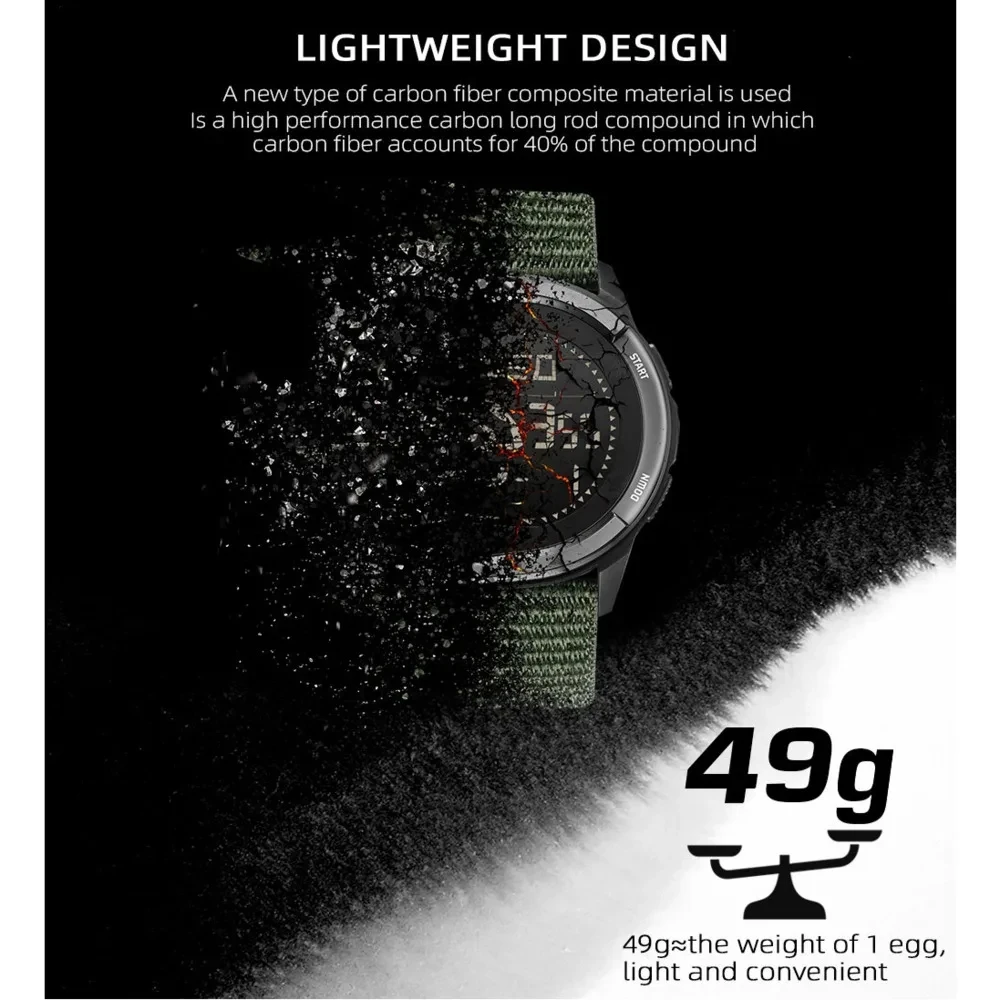 NORTH EDGE Watch for Men ALPS 45MM Outdoor Sports Swimming Metronome Compass Waterproof Carbon Fiber Case Nylon Strap Men Watch 6
