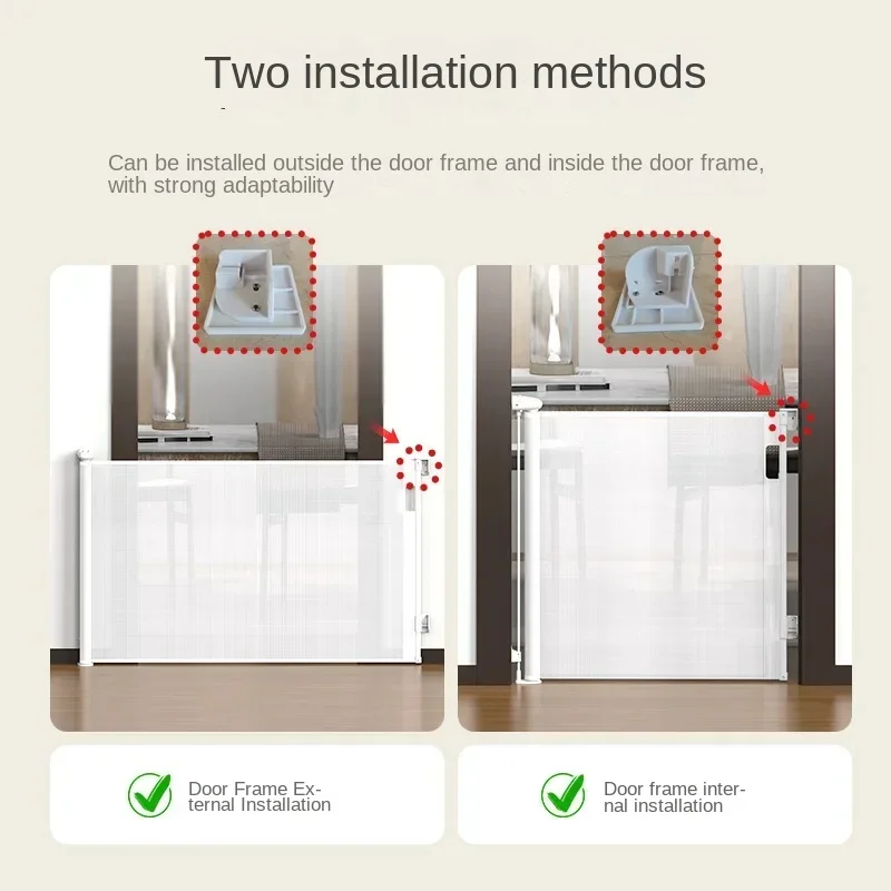 A462-Retractable Door Fence, Baby and Pet Barrier, Indoor Stair Safety Protection, Adjustable and Durable Safety Gate