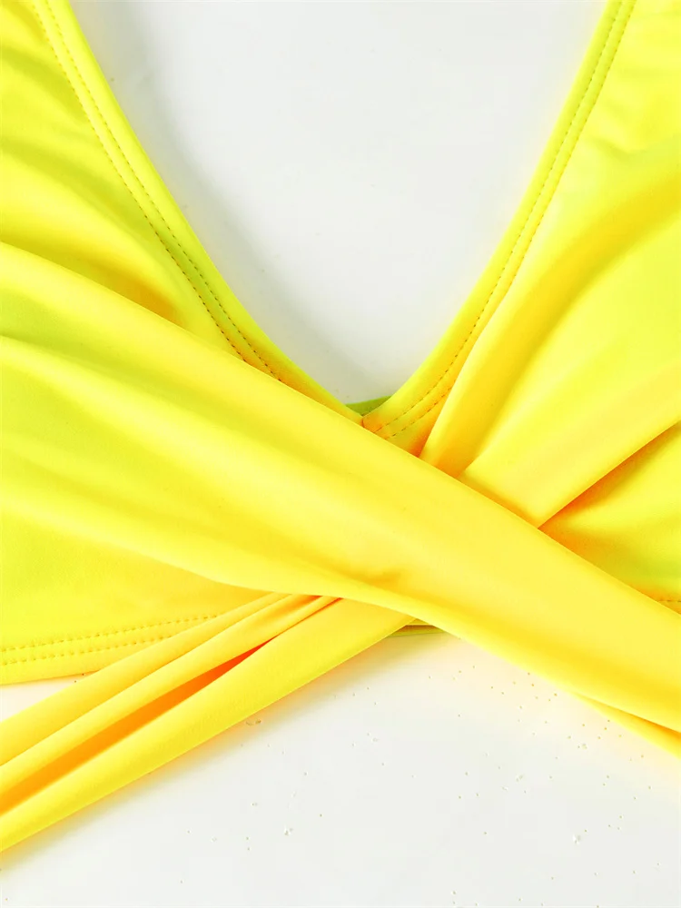 Bikini Swimsuit Women High Waist Swimwear 2024 New Ruffled Lace Up Bikini Set Sexy Thong Bathing Suit Female Summer Beach Wear