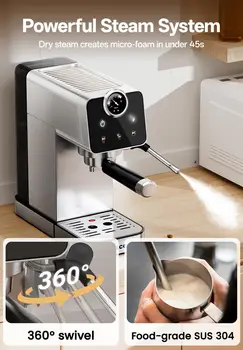 20 Bar Espresso Machine with Milk Frother, Compact Touch Screen Coffee Maker, 41oz Tank for Home, Stainless Steel for Latte, Cappuccino 4