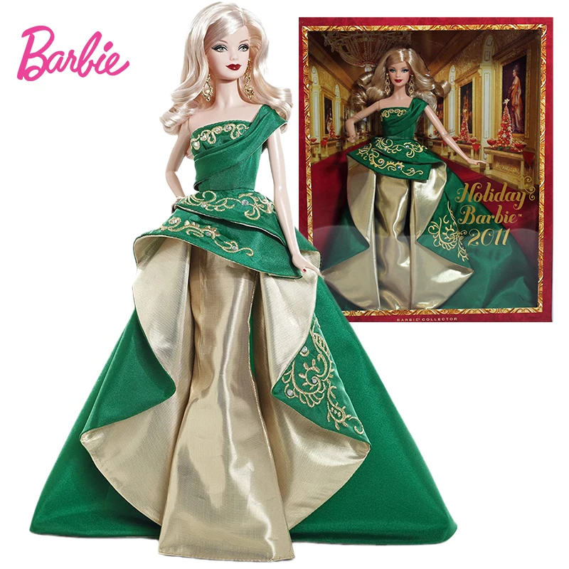

Original Limited Edition Barbie Doll Holiday Celebrate 2011 Collector Elegant Blonde Green Gorgeous Dress 1/6 Toys for Girls