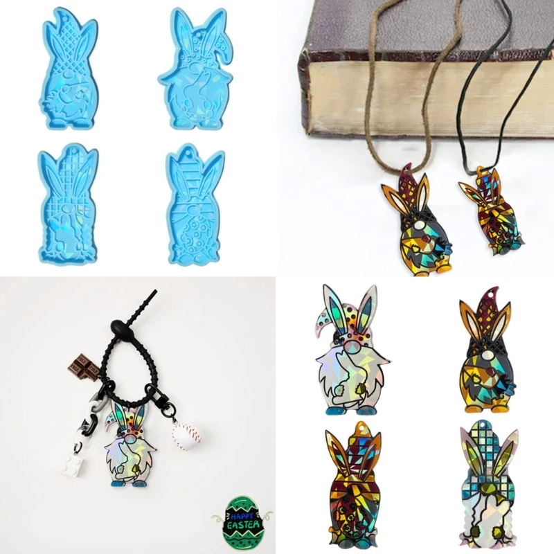 

Dwarf Rabbit Shaped Silicone Mold Handmade Gnome Pendant Mould Easter Theme Casting Moulds Handmade Keychain Molds R3MC