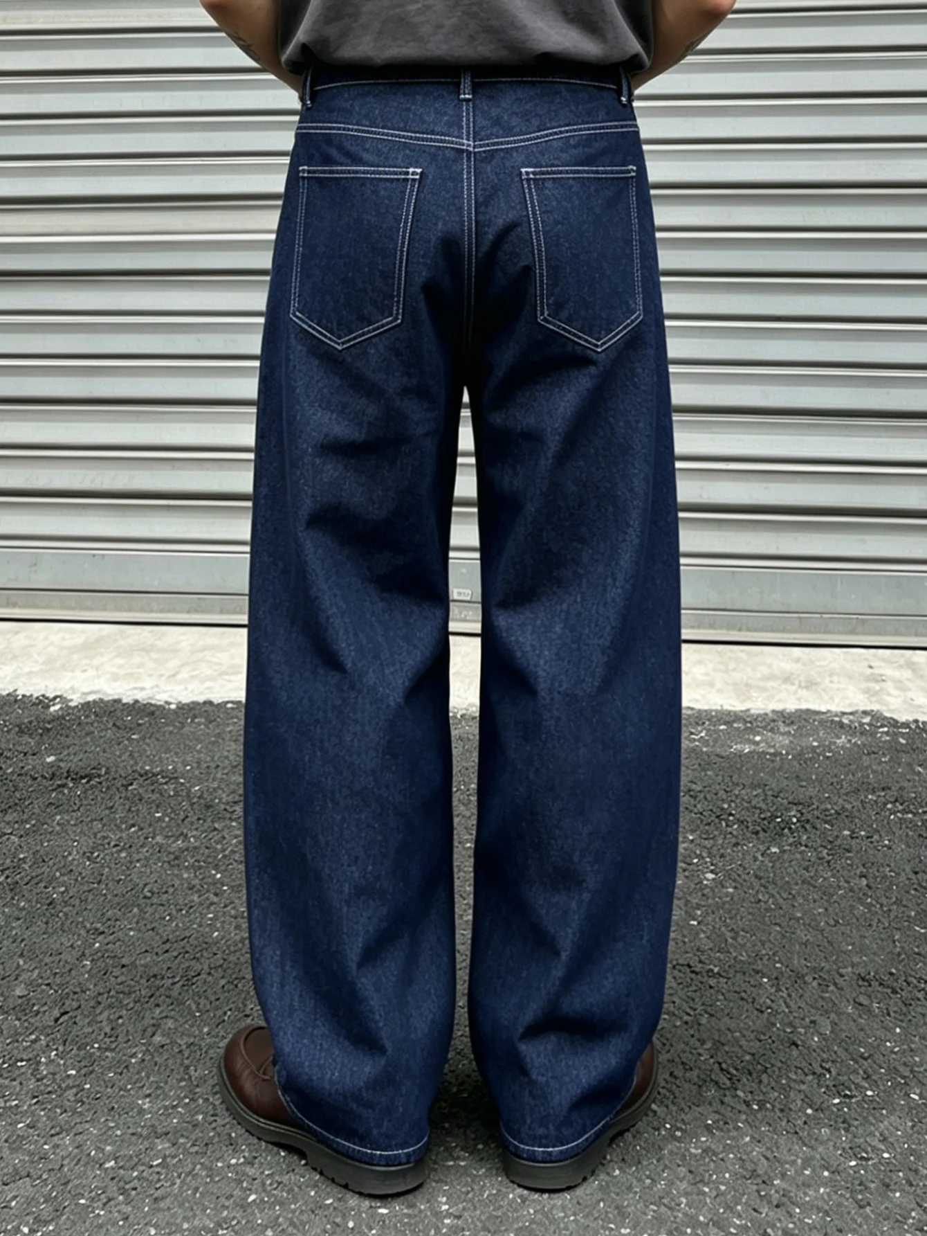 Unisex High-Waisted Wide-Leg Denim Jeans in Dark Blue