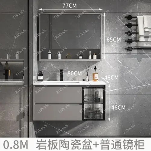 ~Light Luxury Bathroom Cabinet Bathroom Table Wash Basin Cabinet Combination Simple Modern Smart round Mirror