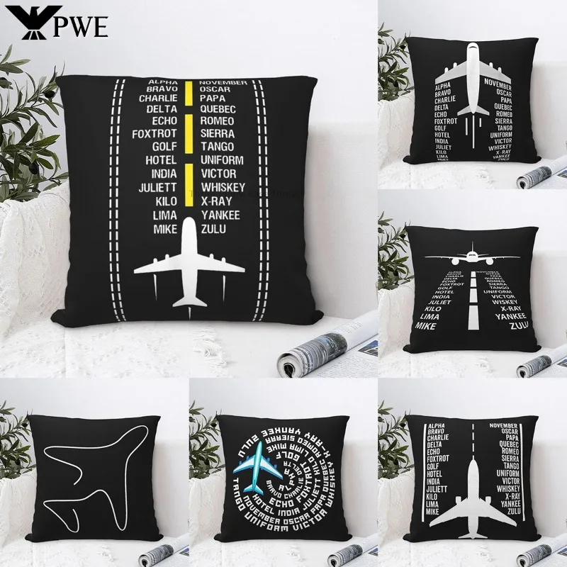Description Picture 3 of itemPinyin Letter Flight Gift Aircraft Pilot Print Sofa Cushion Cover Pillow Case Home Decoration Party Car Bedding