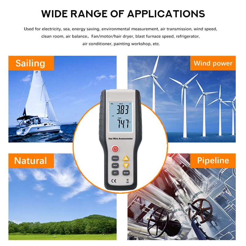 HTI HT-9829 High Sensitivie Digital Portable Wind Speed Meter Hot Wire Thermal A