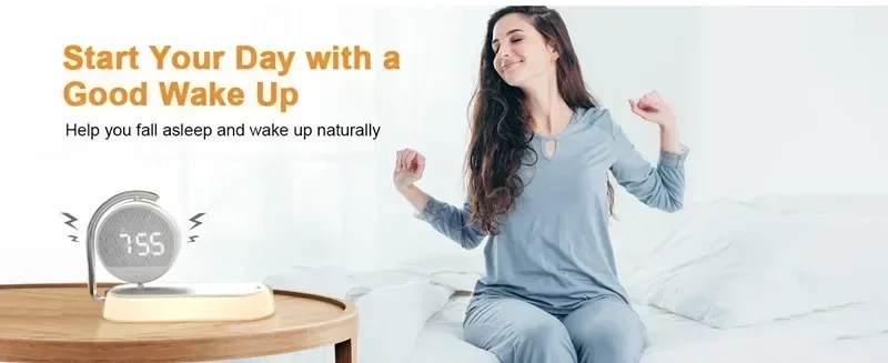 Description Picture 6 of itemLED Night Light 3 Lights 360° Rotate Clock Alarm Clock Desktop Mobile Phone Wireless Charger for Bedroom Smart Phones Room Decor