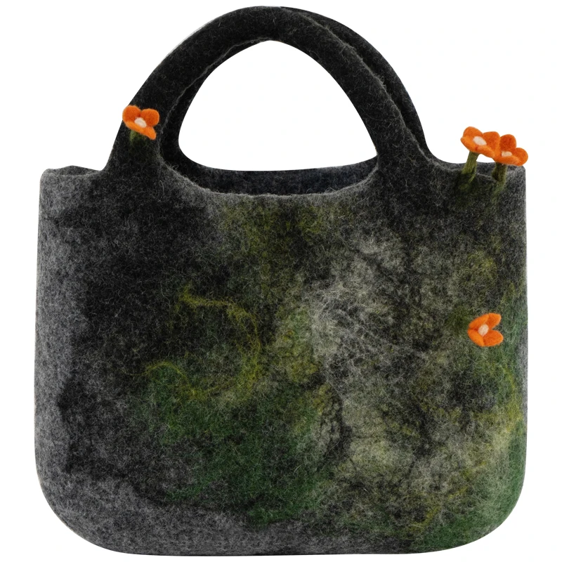 

Vintage Felt Small Flower Bag Small Handbag Wrist Bag Literary for Women