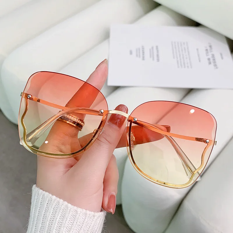 NYWOOH Luxury Rimless Sunglasses Women Oversized Gradient Brown Cat Eye Sun  Glasses Ladies Brand Designer Vintage Eyewear