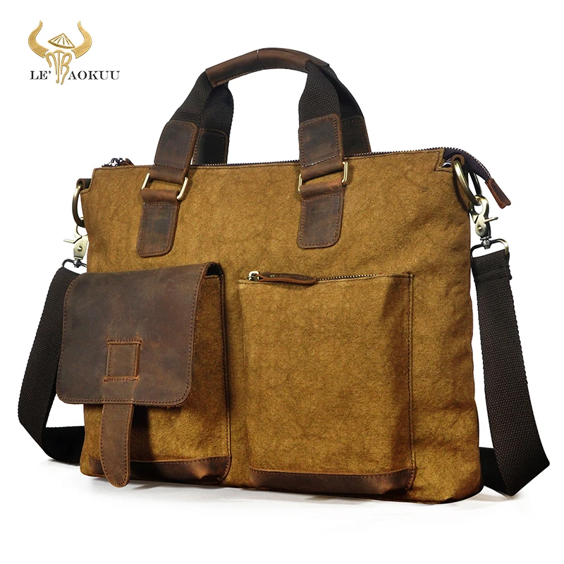 Maletín ejecutivo de viaje para hombre, bolsa de lona y cuero Real, diseño antiguo, maletín para portátil, bolsa de mensajero, de mano, B260| | - AliExpress