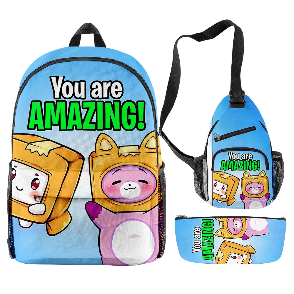 

3D New LankyBox Carton Villain Primary and Middle School Students Schoolbag Backpack Shoulder Bag Pencil Case Three-piece Set