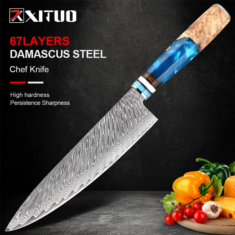 

XITUO Damascus Chef's Knife 8 inch Professional Handmade Damascus Stainless Steel Kitchen Knife Superb Edge Resin & wood Handle