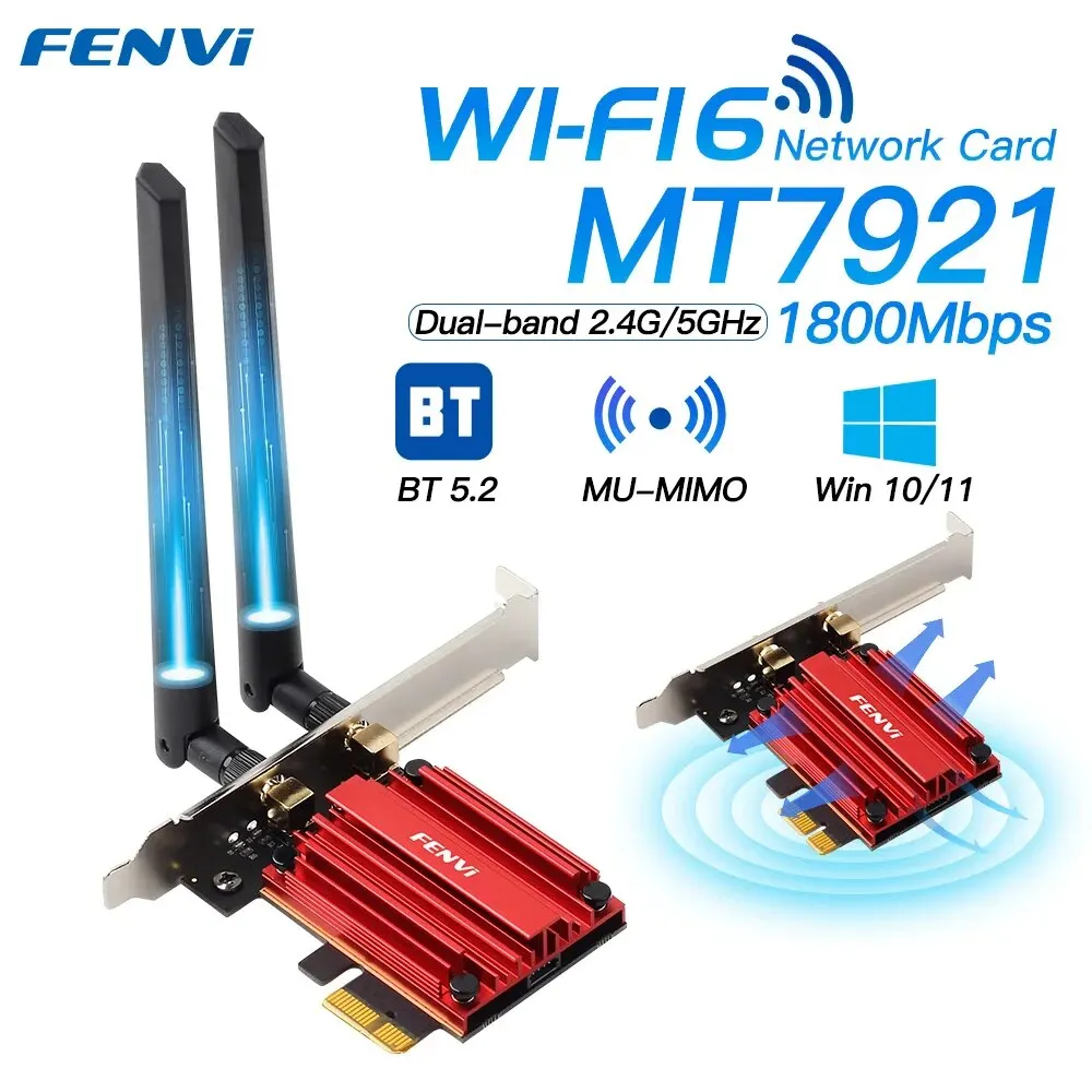 FENVI WiFi 6 1800Mbps Adapter PCI Express Wireless Adapter BT 5.2 Dual Band 802.11AX/AC MT7921 Wi-Fi Network Card Windows 10/11