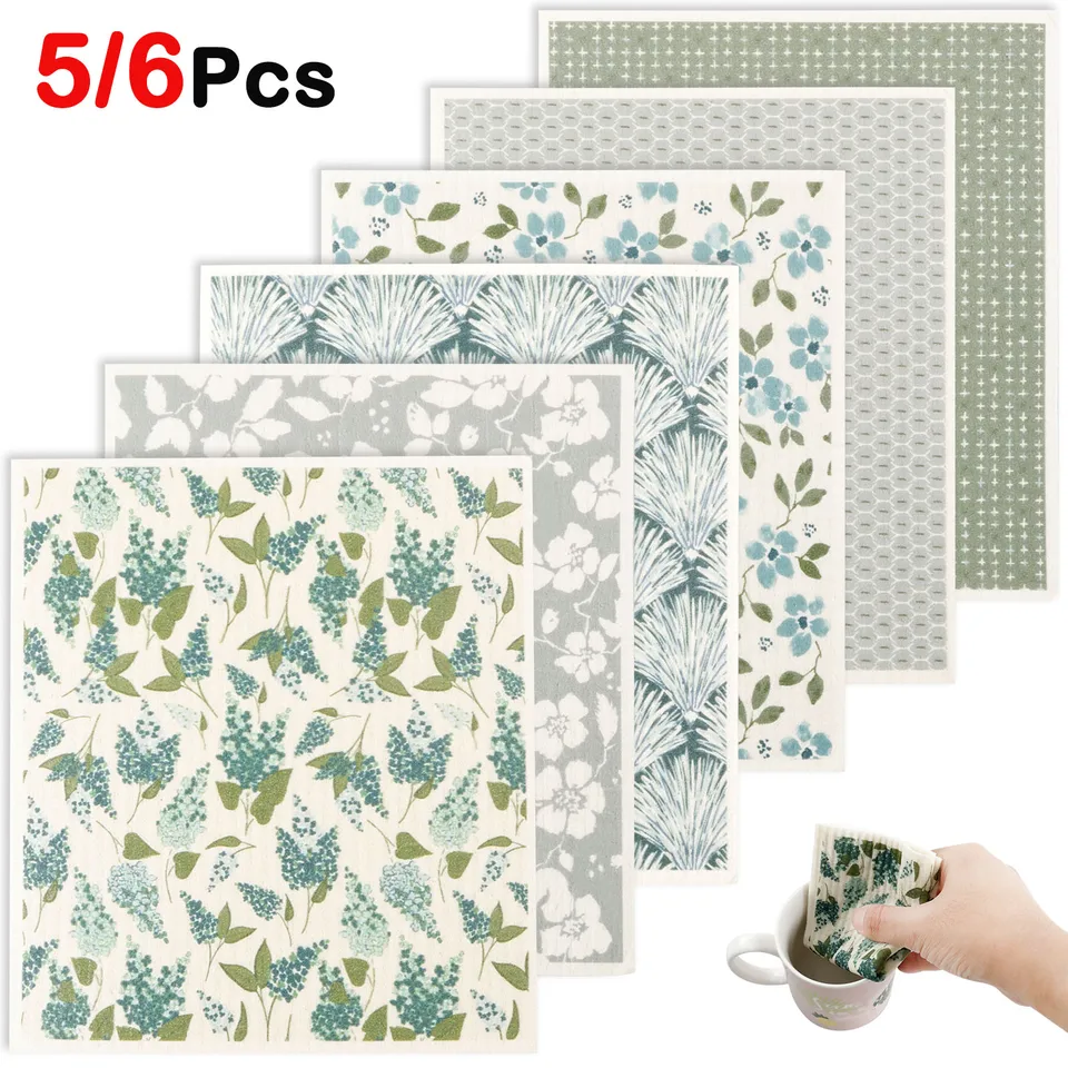 6 Panni Svedesi Per Cucina In Spugna Di Cellulosa, Super Assorbenti, Asciugatura Rapida, Lavabili, Multiuso, 20x18 Cm