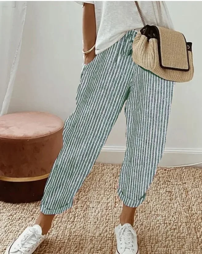 2026 spring and summer hot fashion Japanese and Korean casual loose striped drawstring elastic waist casual pants 3