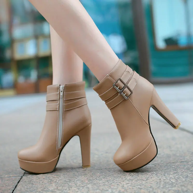 

Женские ботинки на платформе с круглым носком, квадратным носком, женские ботильоны с пряжкой, дизайнерская осенне-зимняя женская обувь на молнии сбоку, мотоциклетные ботинки