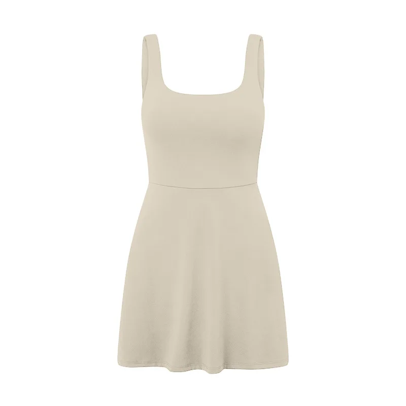 Tennis Dress Womens Dresses U-neck Backless Tennis Suit with Chest Cushion for Women, Anti Glare Running and Fitness Yoga Suit