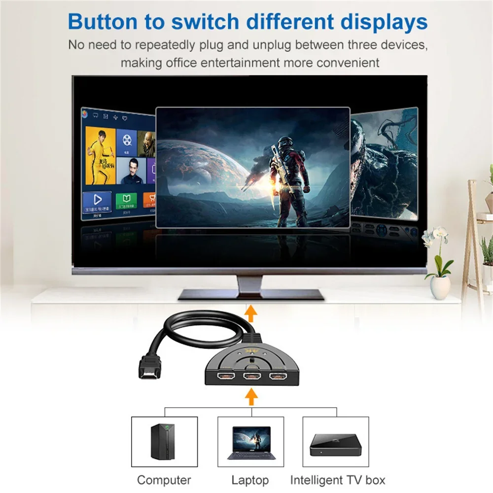 Ultra HD 3-Port HDMI Video Switcher Hub
