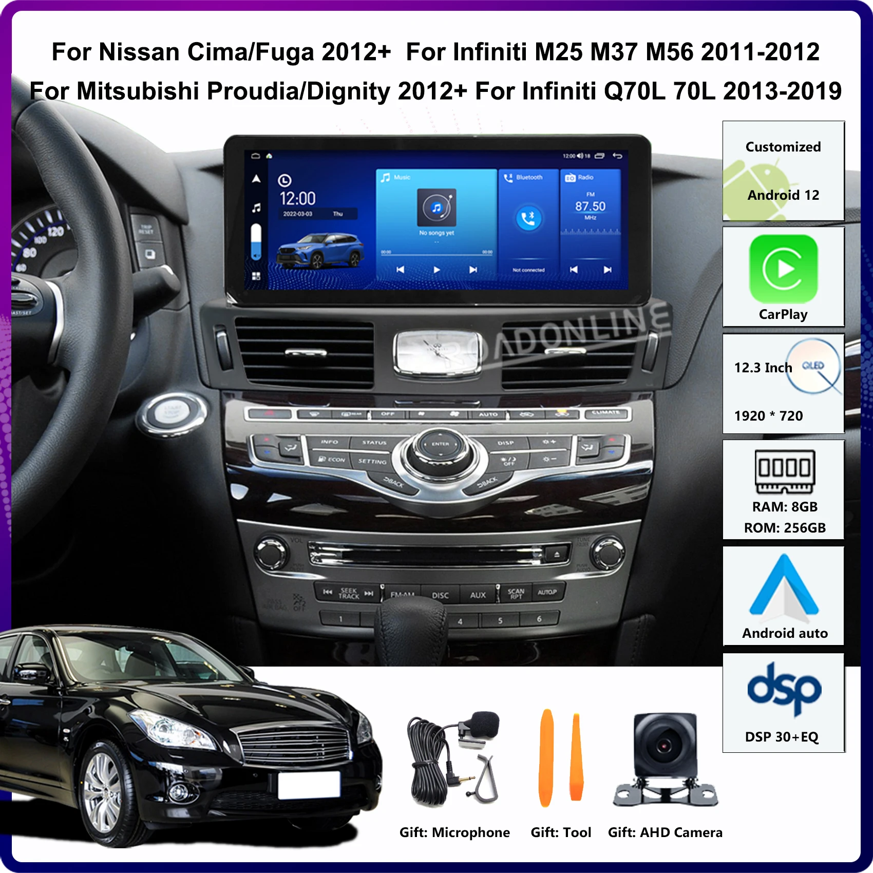 

12.3” For Nissan Cima/Fuga 2012+ Mitsubishi Proudia/Dignity2012+ Infiniti M25/37/56/Q70L/70L Car Multimedia Player Stereo Radio