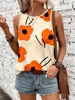 2026 New Abstract Flower Print Women's Tank Top Everyday Casual Women's Sleeveless Top Street Fashion Women's Crewneck Tank Top