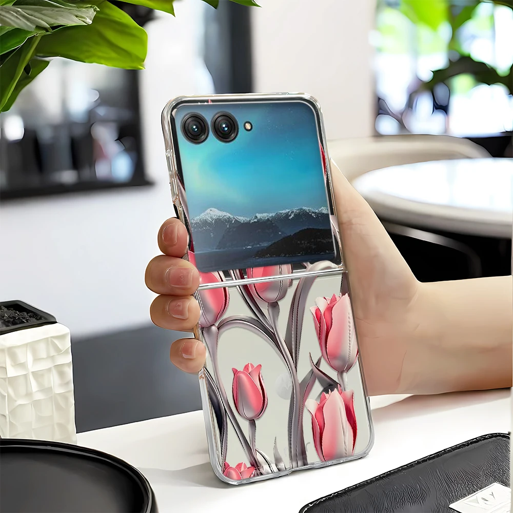 Fashion Pink Sakura Clear Folding Phone Case - Elegant Bumper Cover
