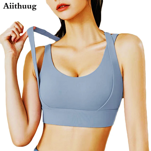 Aiithuug Shockproof Bounce Control Running Bras Double Shoulder Strap Women  Gym Workout Bra Crisscross Back Control