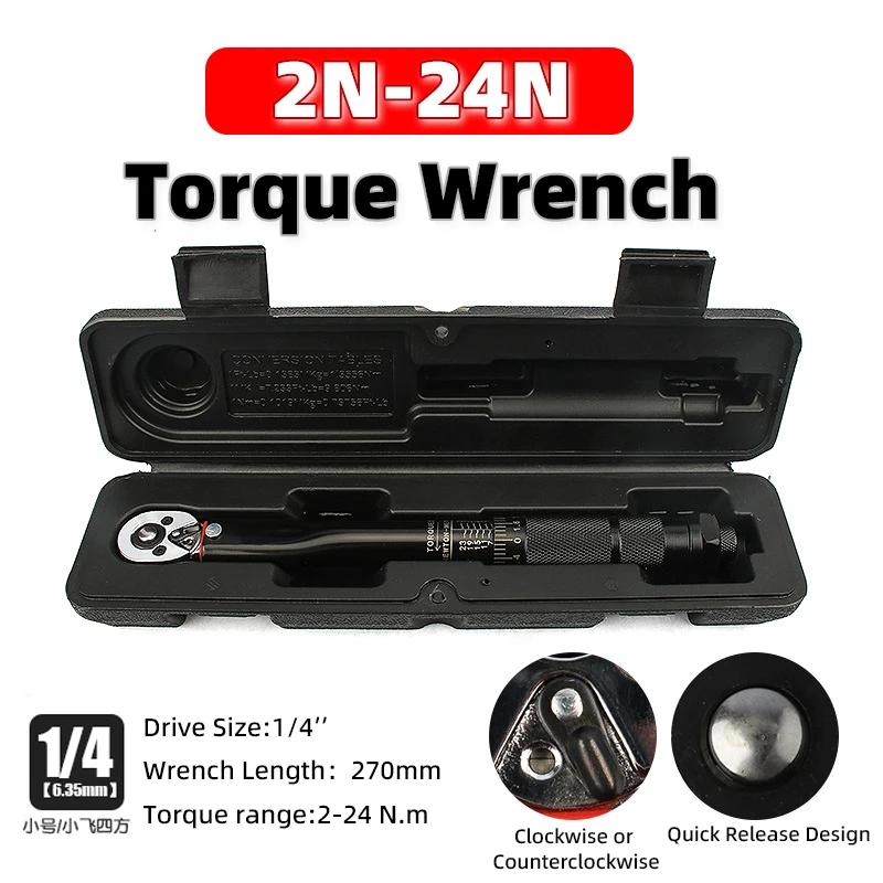 

2-24Nm 1/4'' Torque Wrench Bicycle Torques Key Precise Reversible Ratchet Head Professional Automotive Car Bike Disassembly Tool