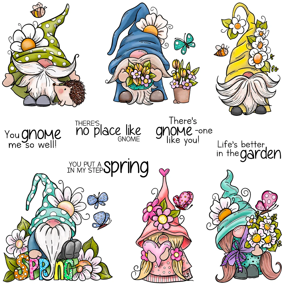 

Mangocraft Happy Easter Silicone Stamps Metal Cutting Dies For Cards and Albums Flowers Cute Gnome DIY Scrapbooking Clear Stamp