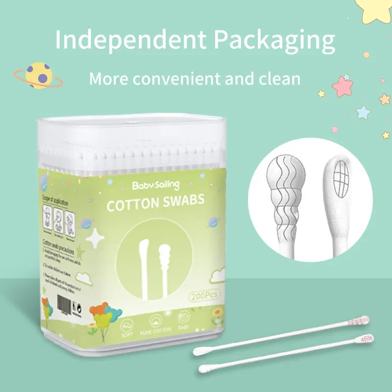 Baby Double-headed Cotton Swab 200Pcs/Box Children Clean Ear Newborn Spiral Head Ear Spoon Head