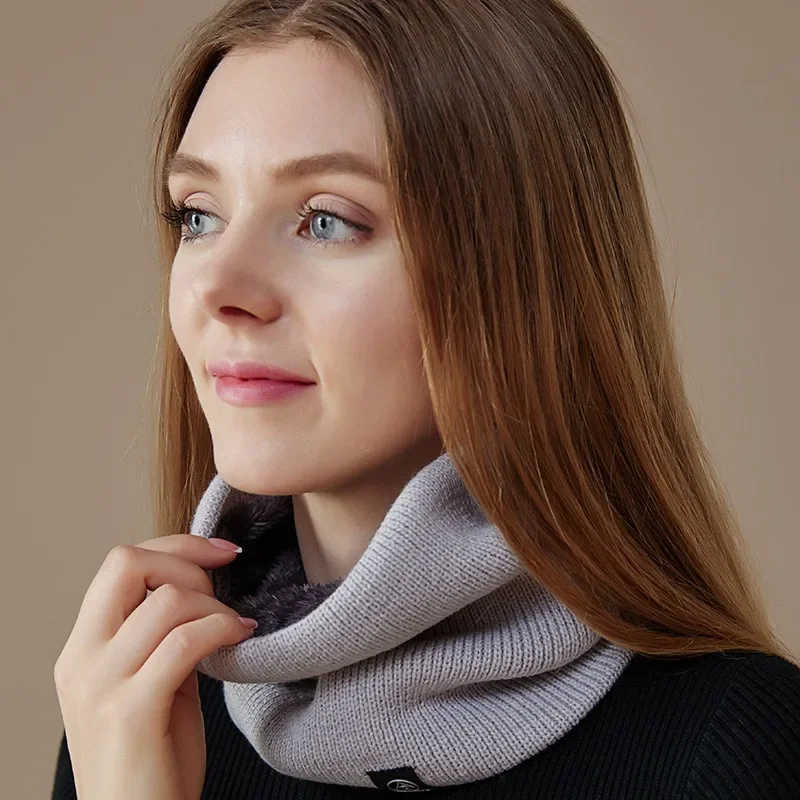 Solid Plush Warm Winter Ring Scarf Women Men Knitted Full Face Mask Snood Neck Scarves Thicken Cashmere Scarfs Allmatch Muffler 2