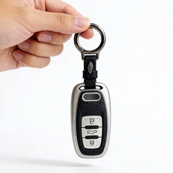 Premium Leather Shell Fob Key Case Cover Accessories (Silver Set)