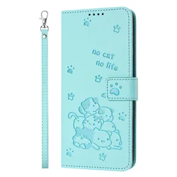 Kawaii Cat Leather Flip Wallet Phone Case for Galaxy A15 4G 5G (Blackish green)
