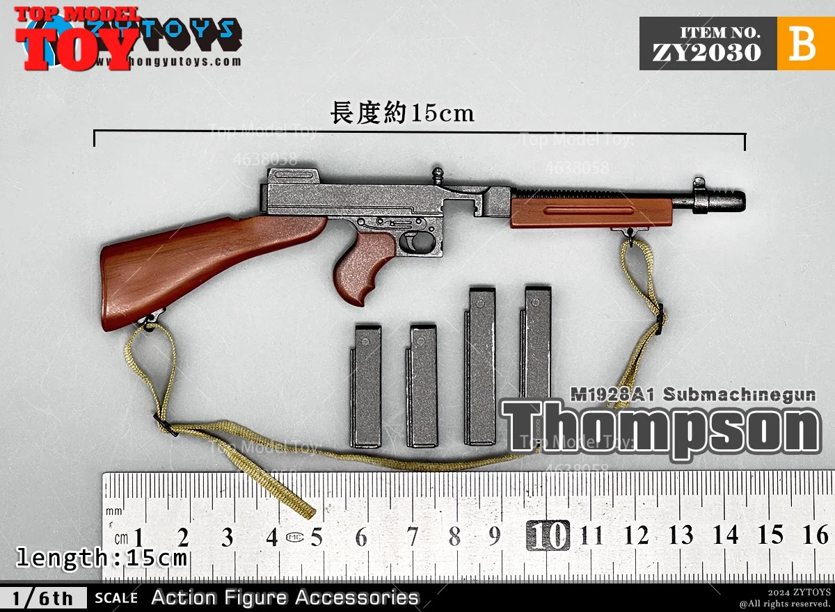 ZYTOYS ZY2030 1/6 M1928 Thompson Submachine Gun Model 15cm Soldier