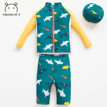 Children's Swimsuit Boys' Split Long-Sleeved Shark Medium and Large Kidsren's Quick-Drying Sun Protection Swimsuit Warm Hot Spring Winter Swimsuit