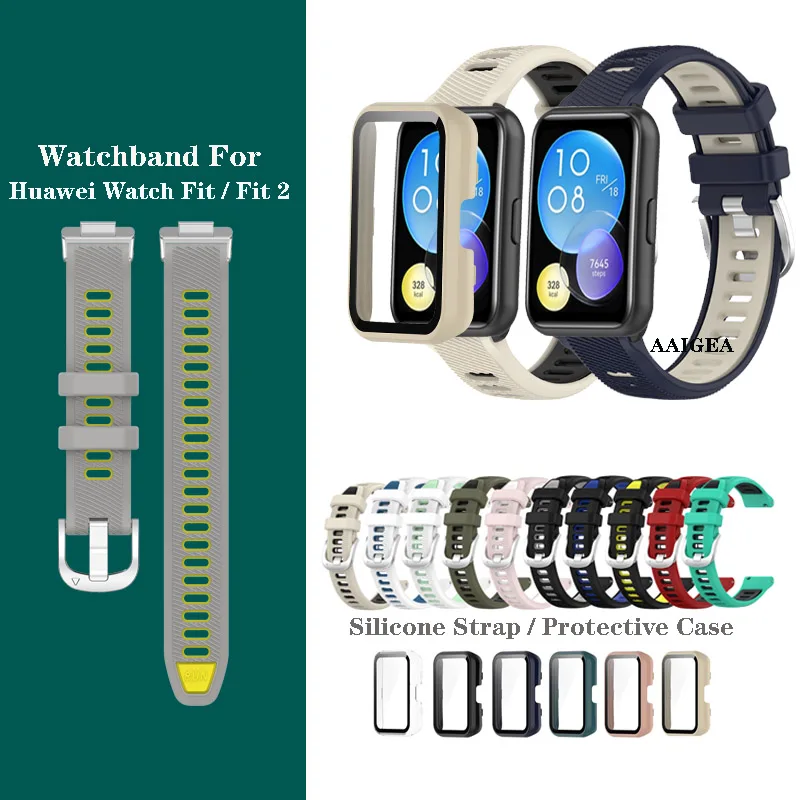 

Tempered Glass Screen Protector Case Silicone Strap For Huawei Watch Fit 2 fit2 Watchband Replacement Accessories