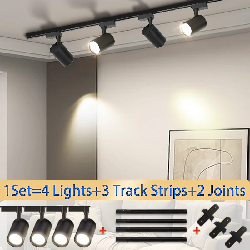 Full Set LED Track Lights Spotlights 12/20/30/40W COB Rails Wall Lamp Lighting Fixture Clothing Shop Store Home Living Room 220V