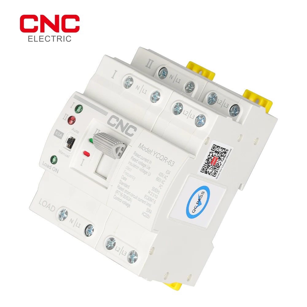 CNC YCQR-63 2P 4P Din Rail ATS Dual Power Automatic Transfer Switch Electrical Selector Switches Uninterrupted Power 63A