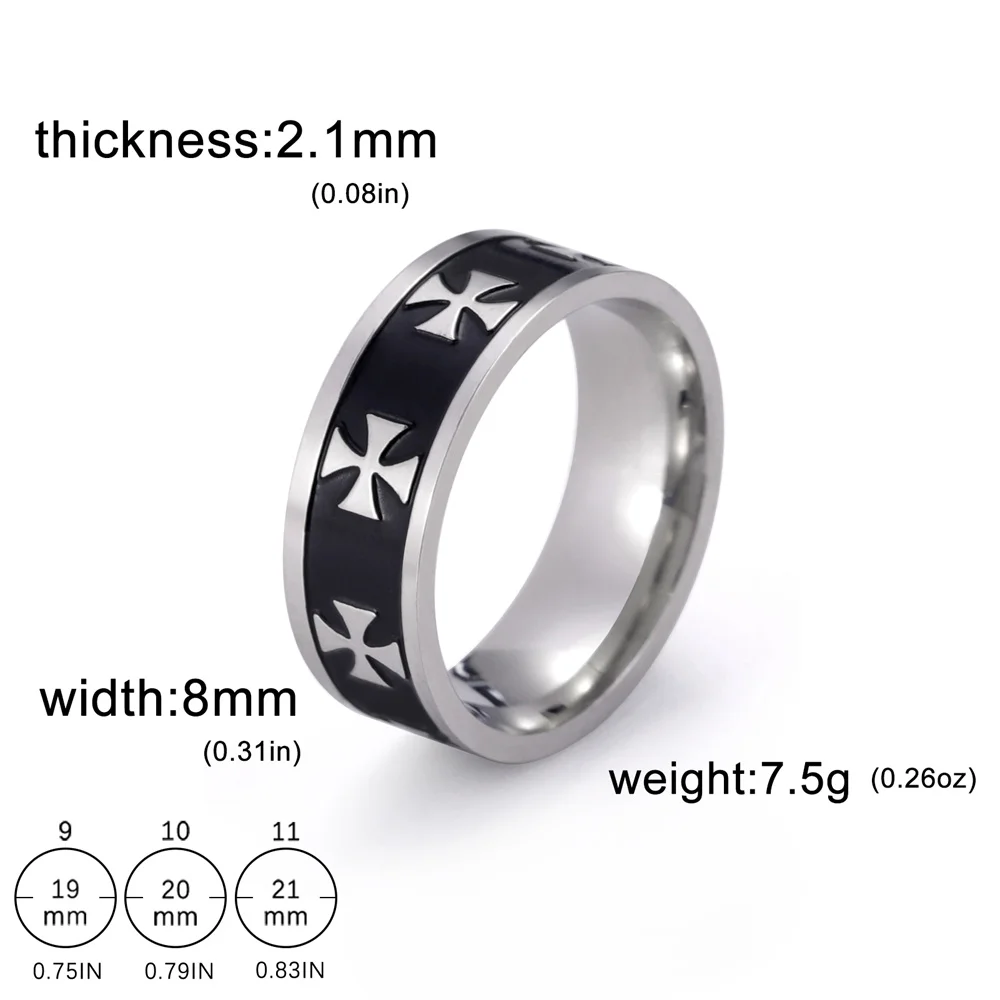 EUEAVAN Stainless Steel Jesus Cross Men Ring Black 8MM Wide Punk Hip-hop  Finger Rings Religious Christian Prayer Amulet Jewelry 6