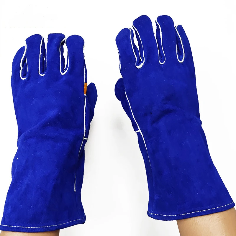 Welding Gloves 14 Inch Long Sleeves Gloves Blue Heat/Fire Resistant Leather For Stick,Mig,Tig, BBQ,Grill,Fireplace,Wood Stove 3