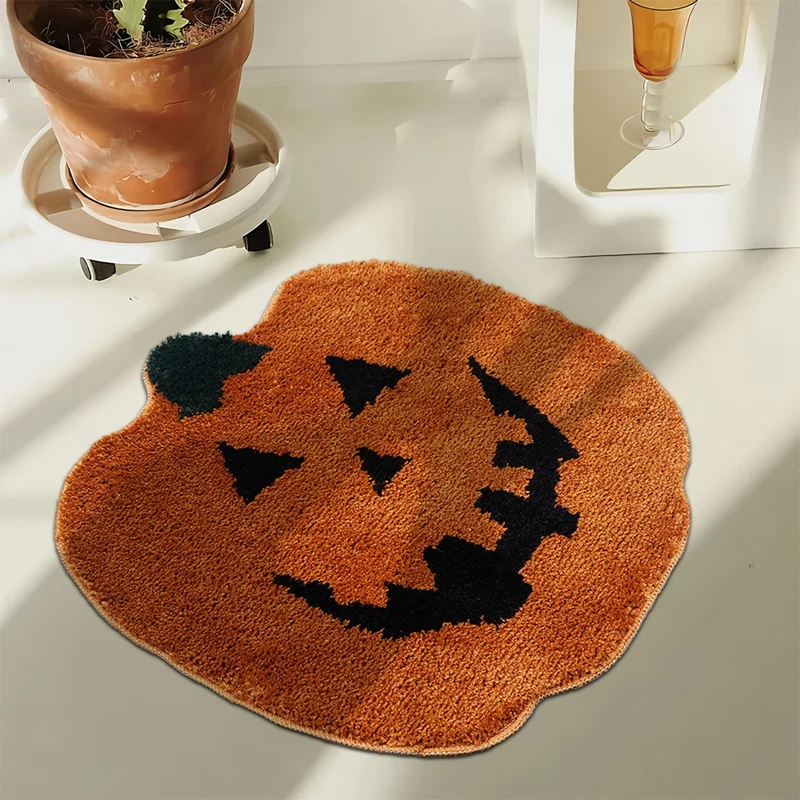 

Halloween Flocking Bath Absorbent Door Mat Pumpkin Skeleton Head Holiday Horror Decor Entrance Carpet Kitchen Toilet Foot Pad