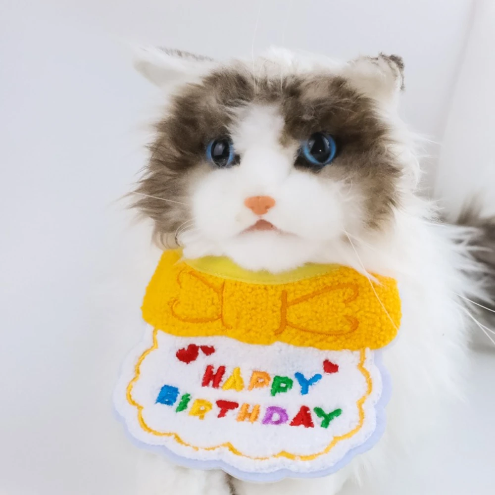 Cute INS Pet Birthday Bandana Collar with Embroidery, Bowknot Crown, Party Decor for Kittens Puppies Pet Birthday Accessories