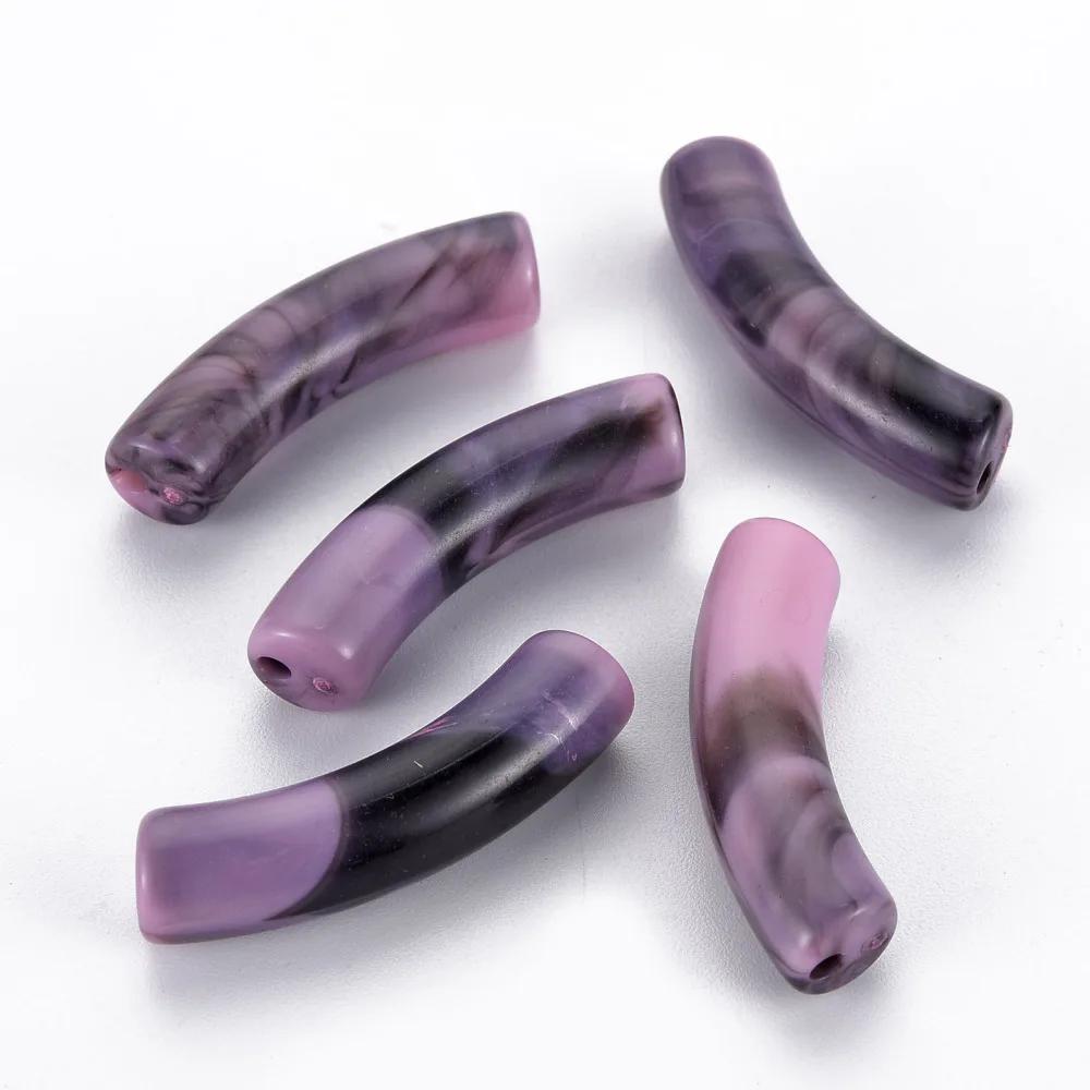 

500g Opaque Acrylic Beads Imitation Gemstone Style Curved Tube Plum 33x8x10.5mm Hole: 1.6mm about 300pcs/500g