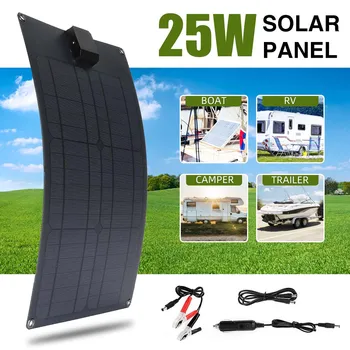 Caricatore Solare Portatile 25W con Doppia Uscita USB 5V e DC 12V con Regolatore Solare per Batteria 12V, Telefono, Power Bank, Camper, Nautica